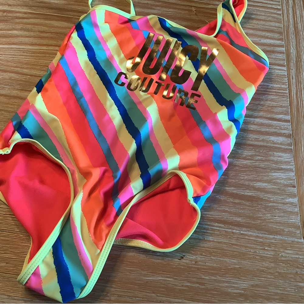 Juicy Couture Neon Rainbow Stripe One-Piece Swimsuit Nwot